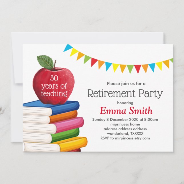 teacher retirement , Apple, teacher retiring Invitation (Front)