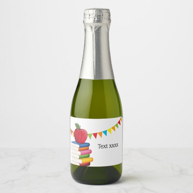 teacher retirement , Apple, teacher retiring Sparkling Wine Label (Front)