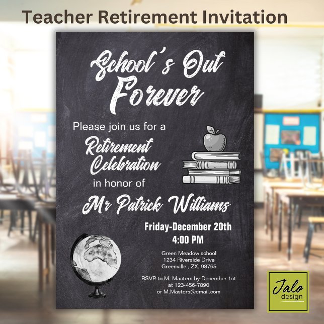 Teacher Retirement Chalk Blackboard Nostalgic  Invitation (Creator Uploaded)