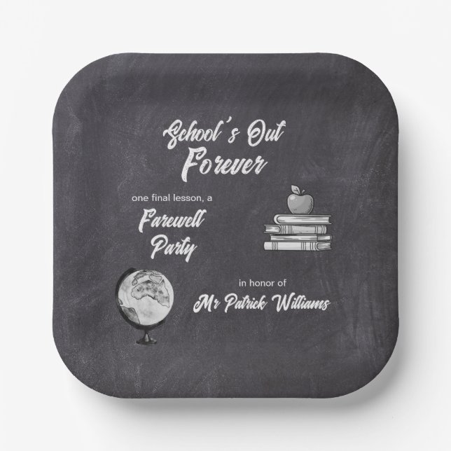 Teacher Retirement Chalk Blackboard Nostalgic  Paper Plate (Front)