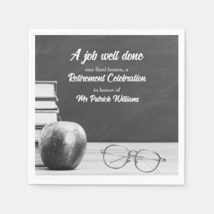 Teacher Retirement Chalkboard Apple Books Noir Napkin