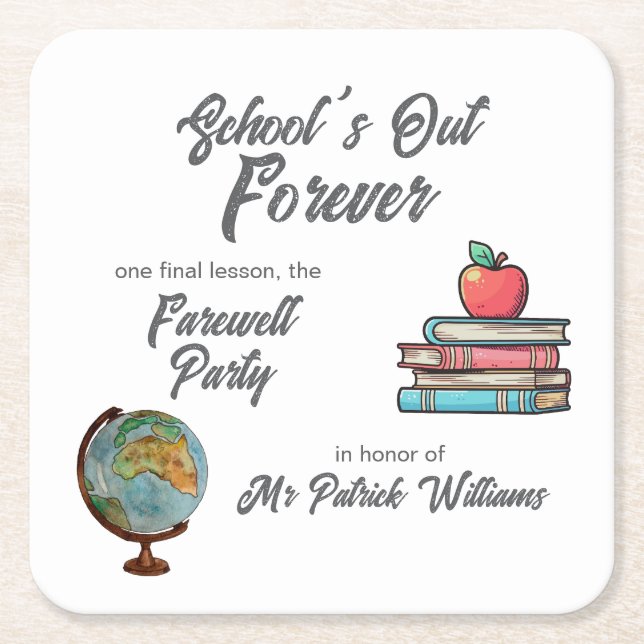 Teacher Retirement Colourful Nostalgic Classic   Square Paper Coaster (Front)