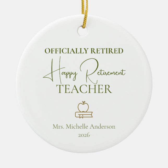 Teacher Retirement Gift Officially Retired Ceramic Tree Decoration (Front)