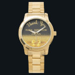 Teacher Retirement gold elegantmthank you Watch<br><div class="desc">Elegant,  classic,  glamourous and feminine. A gift for a retired Teacher.  A faux gold coloured bow and ribbon with golden glitter and sparkle,  a bit of bling and luxury. Black background. With the text: Thank You,  templates for a name and occupation,  profession.</div>