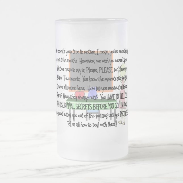 Teacher Retirement "Insane Parents" Story Art Gift Frosted Glass Beer Mug (Center)