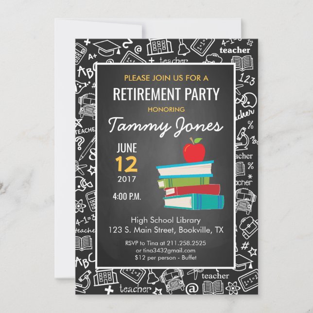 Teacher Retirement Invitation blackboard (Front)
