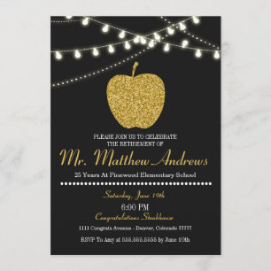 Teacher Retirement Invitation - Gold Apple