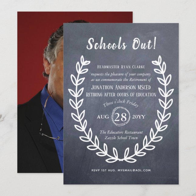 Teacher Retirement Invitations Professor Educator (Front/Back)