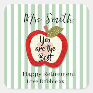 Teacher Retirement Thank You Apple Square Sticker 