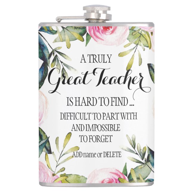 Teacher retiring leaving goodbye thank you gift hip flask (Front)