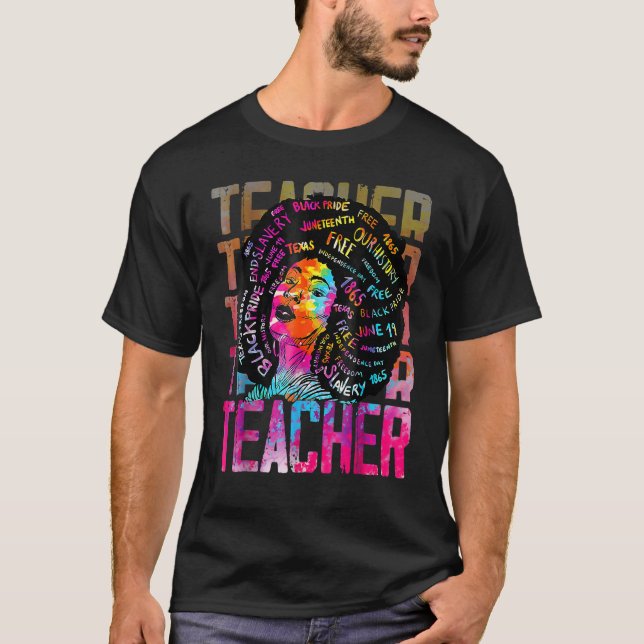 Teacher Retro Black History Month Afro Queen Black T-Shirt (Front)