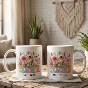 Teacher Retro Floral Teacher Graduation Custom Coffee Mug