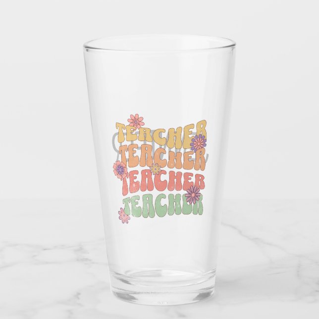 Teacher retro style text design glass (Front)