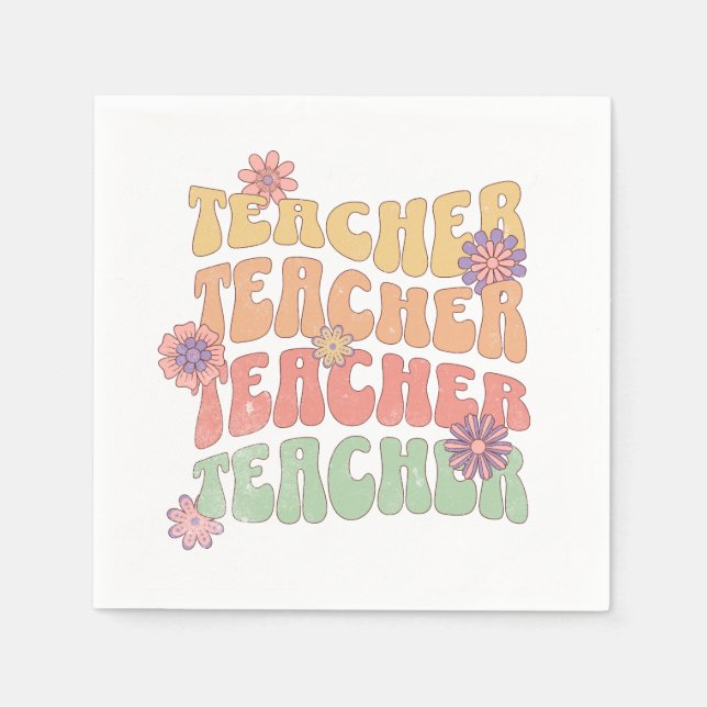 Teacher retro style text design napkin (Front)