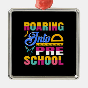 Teacher Roaring Into Pre School Metal Tree Decoration