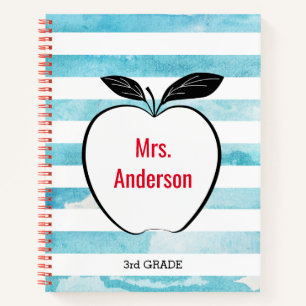 Teacher’s Apple on Blue Watercolor Stripes Notebook