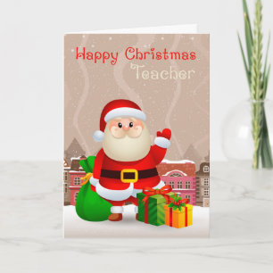 Teacher Santa With Sack And Gifts, Christmas Card