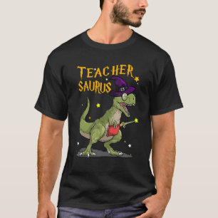 Teacher Saurus Happy Halloween Dinosaur witch hat T-Shirt