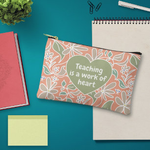 Teacher Saying Coral Orange Botanical Accessory Pouch