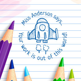 Teacher Says Out of This World Custom Rocket Self-inking Stamp