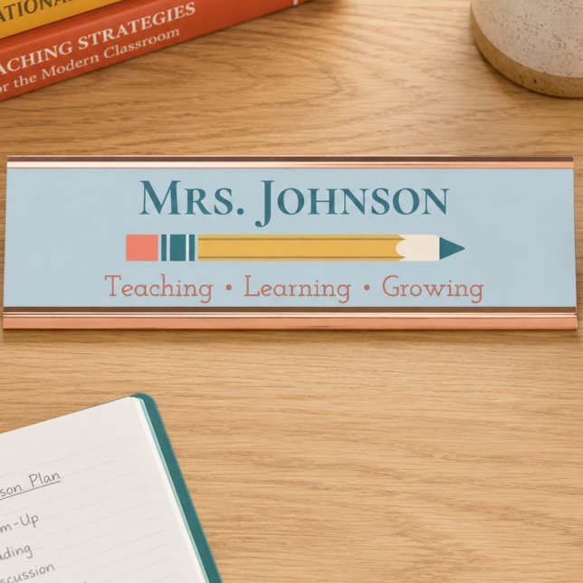 Teacher School Desk Name Plate (Teacher Appreciation Gift - Personalized desk name plate. School themed. )