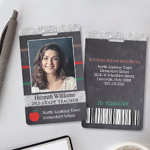 Teacher School Employee Custom Photo Logo Bar Code ID Badge