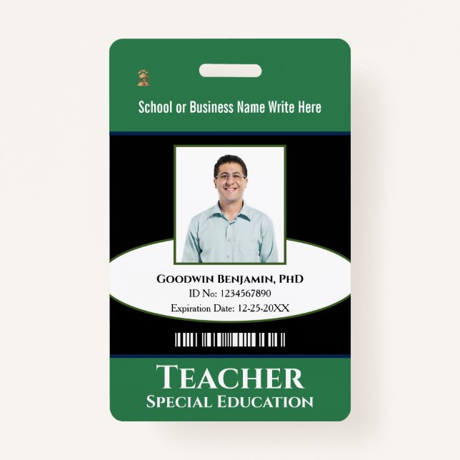 Teacher School Employee Photo Name Logo Custom  ID Badge (Front)