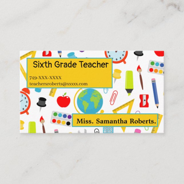 Teacher School Supplies Pattern Business Card (Front)