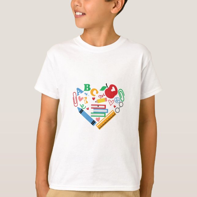 Teacher School Supplies Split Monogram T-Shirt (Front)