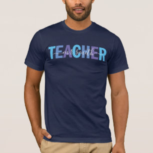Teacher Script Name Blue and Purple Mens T-Shirt