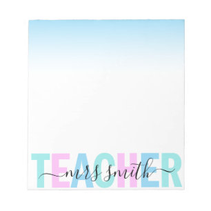 Teacher Script Name Pink Purple Aqua Ombre Colours Notepad