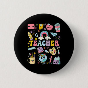 Teacher Shirt Groovy Teacher Back To School For Me 6 Cm Round Badge