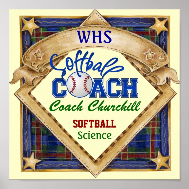 Teacher Softball Coach Sign - Door Poster - SRF (Front)