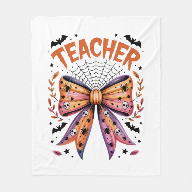 Teacher Spooky Halloween Fleece Blanket (Front)