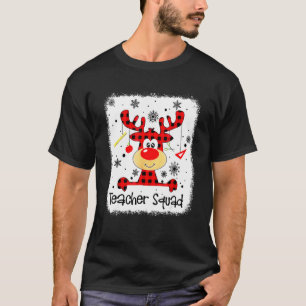Teacher Squad Cute Red Plaid Reindeer Snow Christ T-Shirt