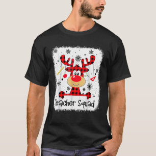 Teacher Squad Cute Red Plaid Reindeer Snow Christ T-Shirt