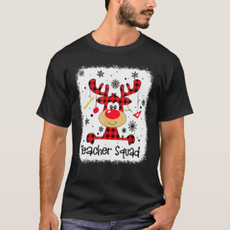 Teacher Squad Cute Red Plaid Reindeer Snow Christ T-Shirt