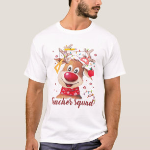Teacher Squad Cute Rudolph Reindeer Wearing Lights T-Shirt