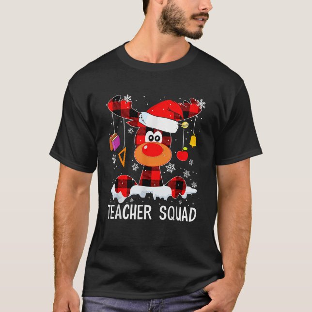 Teacher Squad Reindeer Funny Teacher Christmas Pla T-Shirt (Front)