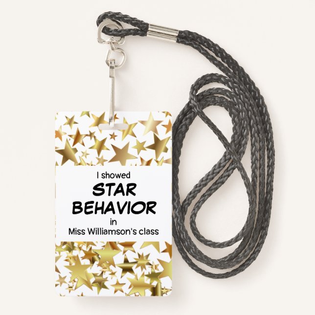 Teacher STAR BEHAVIOR Pupil Award ID Badge (Front with Lanyard)