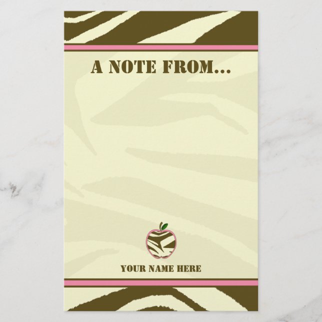 Teacher Stationery - Brown Zebra Print Apple (Front)