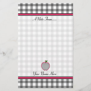 Teacher Stationery - Charcoal Grey Gingham Apple