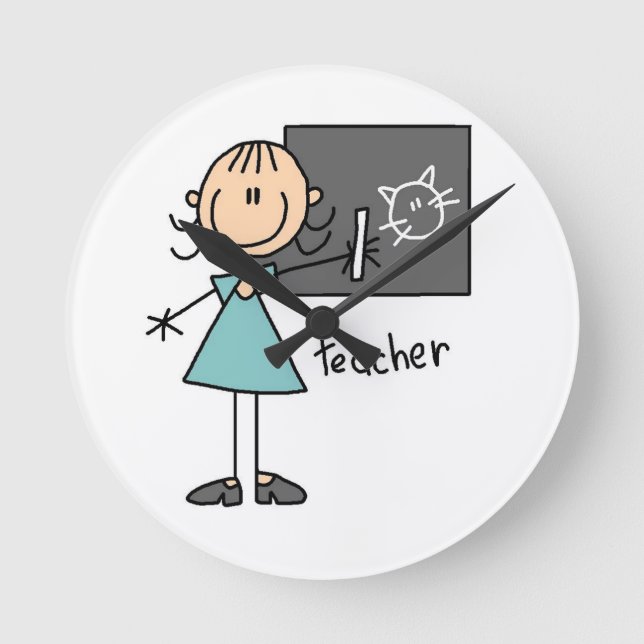 Teacher Stick Figure Round Clock (Front)