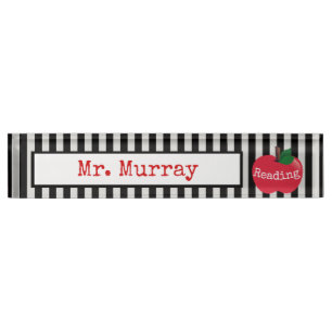 Teacher Striped Apple Desk Nameplate