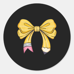 Teacher Student Coquette Bow Pencil First Day Back Classic Round Sticker