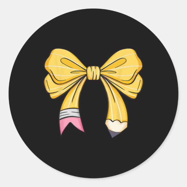 Teacher Student Coquette Bow Pencil First Day Back Classic Round Sticker (Front)