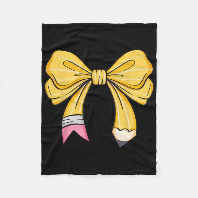 Teacher Student Coquette Bow Pencil First Day Back Fleece Blanket (Front)