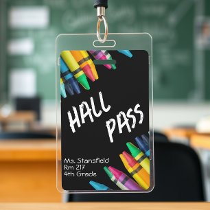 Teacher Student Crayon Class Bathroom Hall Pass ID Badge