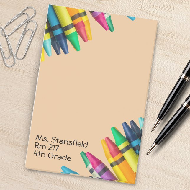 Teacher Student Crayon Elementary School Classroom Post-it Notes (tan brown teacher crayon notepad)