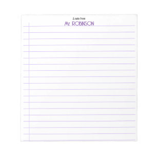 Teacher & Student Lined Paper “A Note From” Notepa